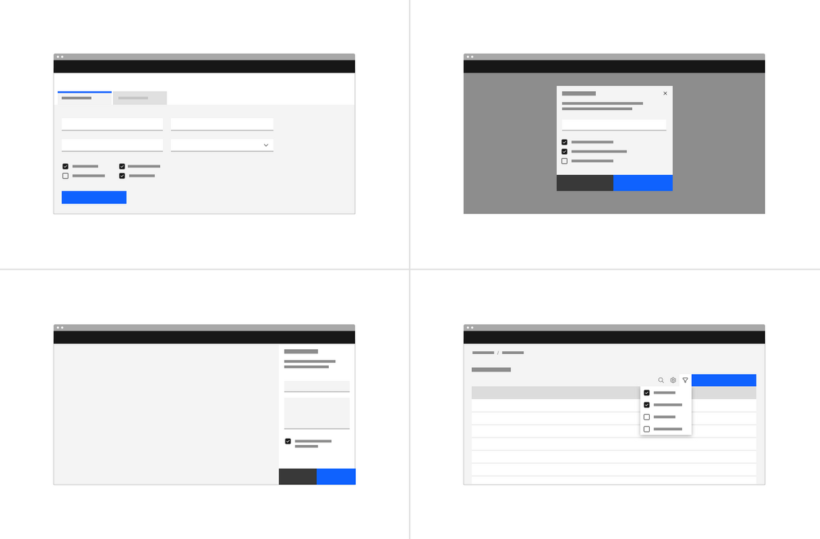 Placement of checkboxes in different UI scenarios.